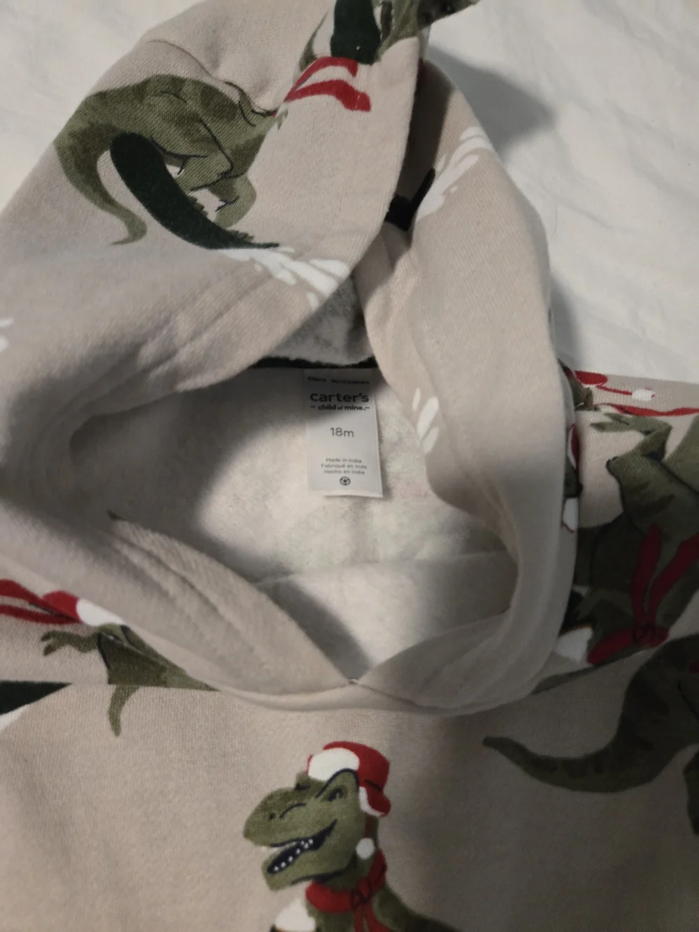 Carter's Cream Hoodie and Joggers with Green Dino and Red Accents